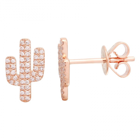 14k gold diamond cactus studs - SINGLE