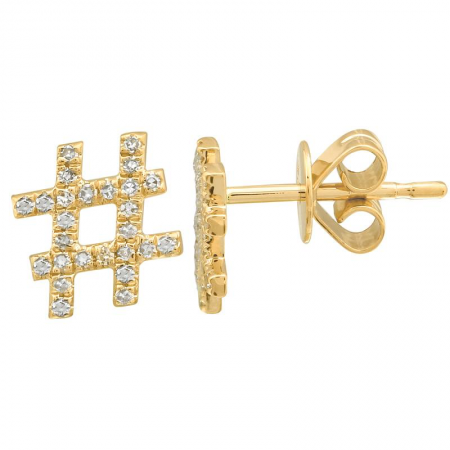 14k gold diamond hashtag studs - SINGLE