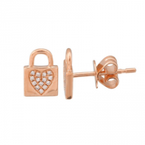 14k gold diamond heart lock earrings - SINGLE
