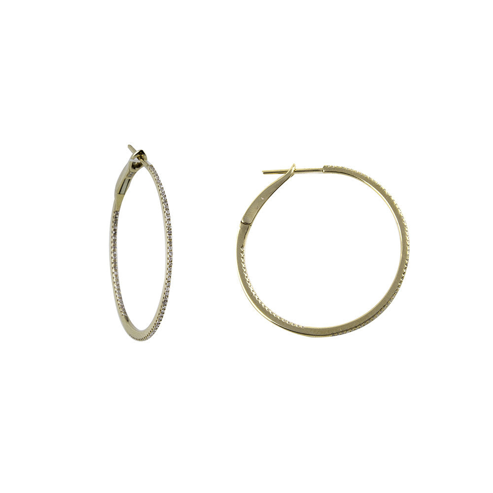 14k Yellow Gold 11/4'' Round Diamond Hoop Earrings