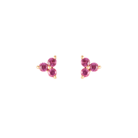 14k gold pink sapphire cluster studs