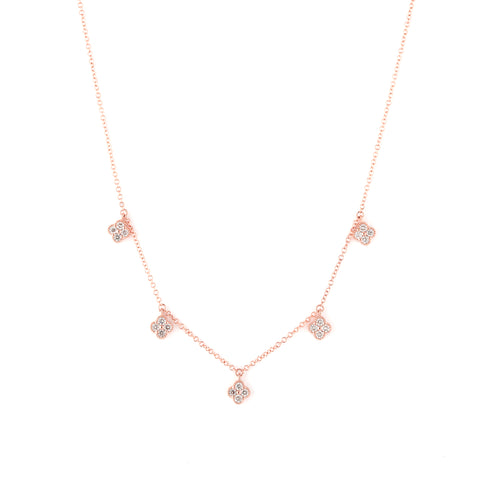 14k gold 5 diamond clover drop necklace