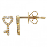 14k gold diamond key to my heart studs - SINGLE