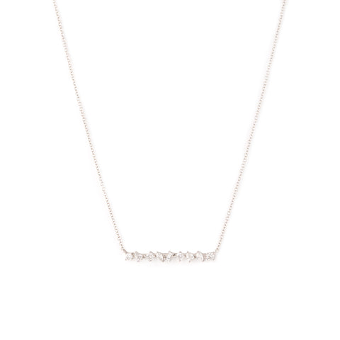 14k gold diamond shared prong bar necklace