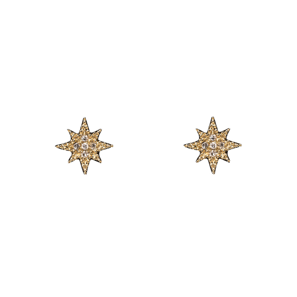 14k gold diamond mini starburst posts