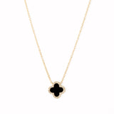 14k gold diamond black onyx clover necklace