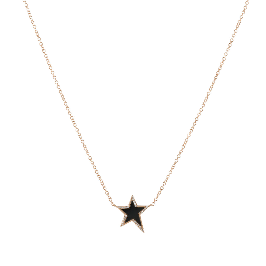 14k gold diamond onyx star necklace