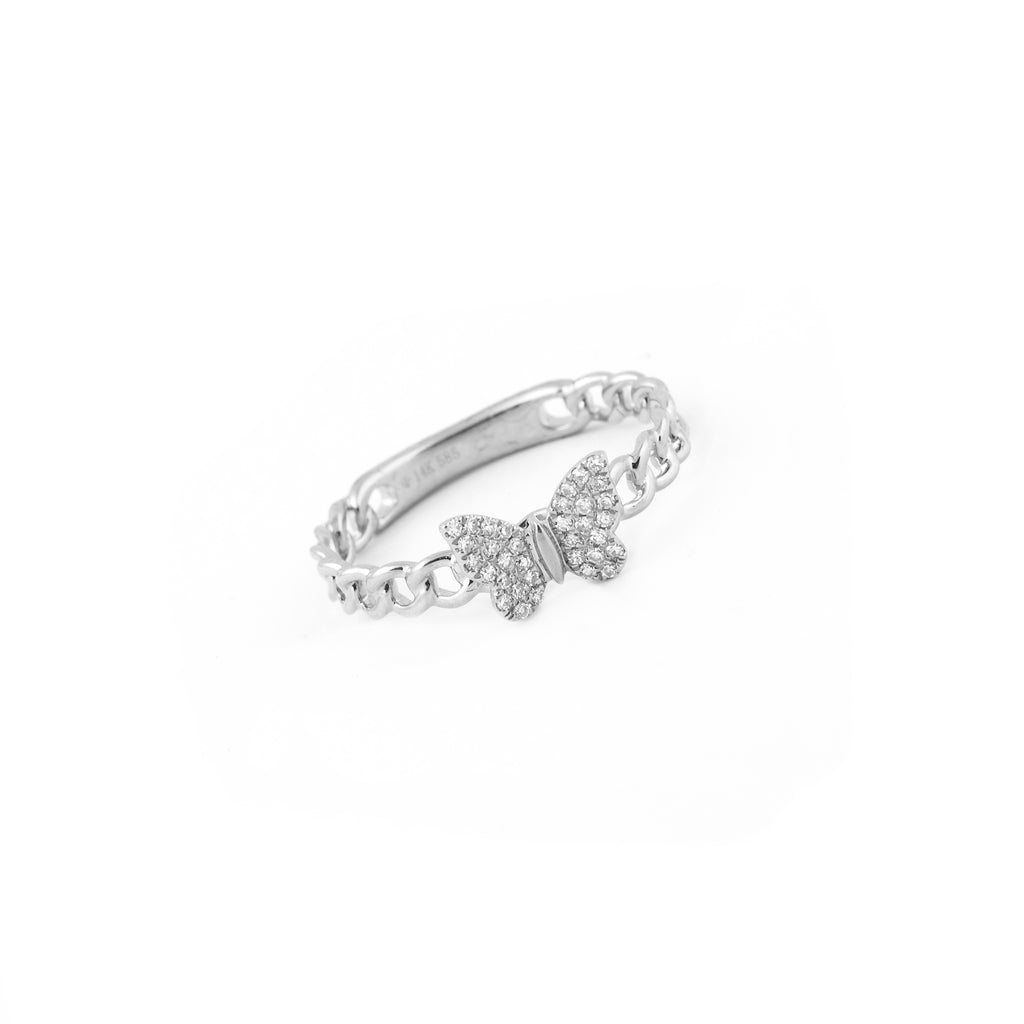 14k gold diamond butterfly chain link ring