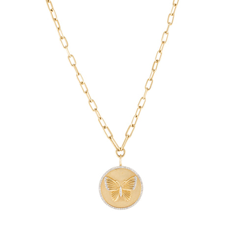 14k gold butterfly pendant link necklace