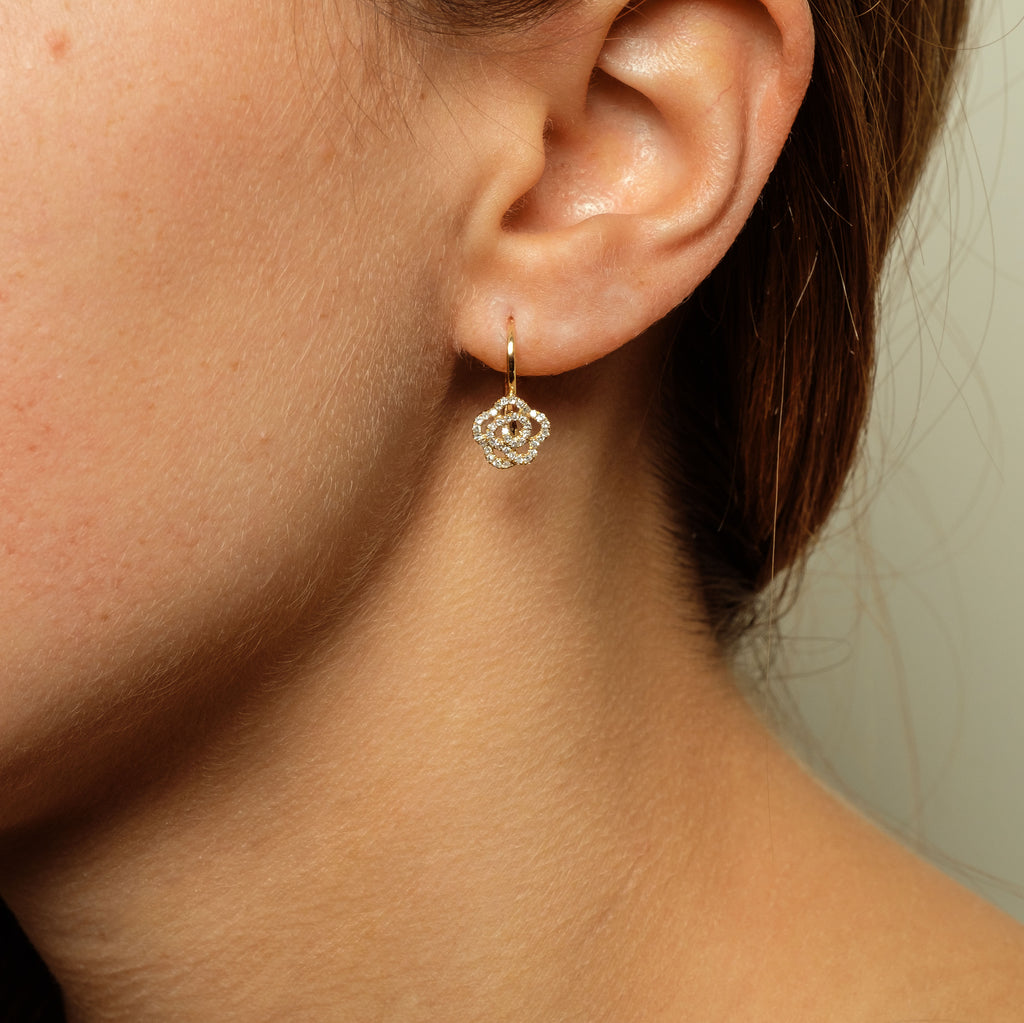 14k gold diamond rosette drop earrings