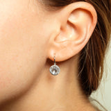 14k gold diamond and topaz round drop earring