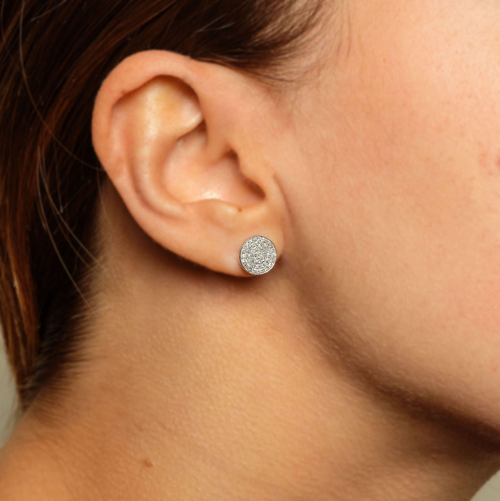 14k gold and diamond large flat disk earrings
