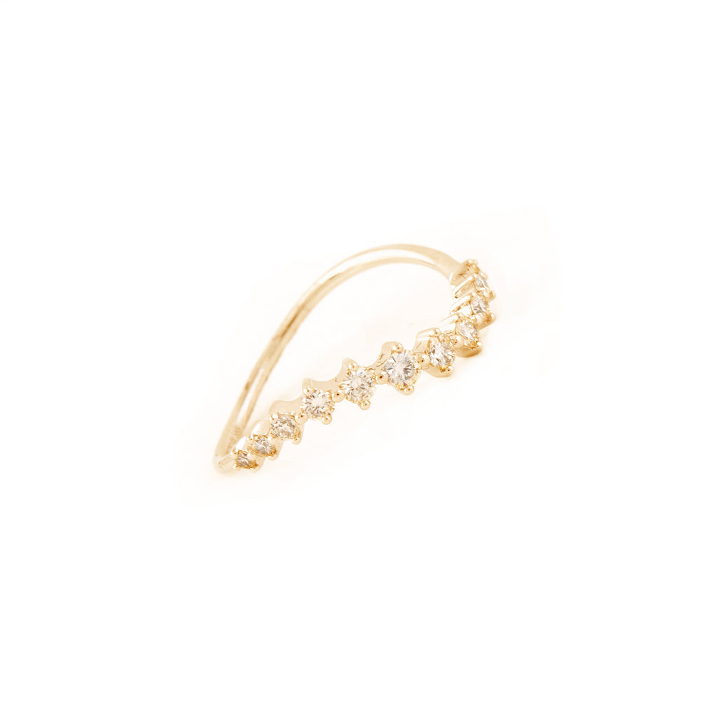 14k gold shared prong diamond curved ring