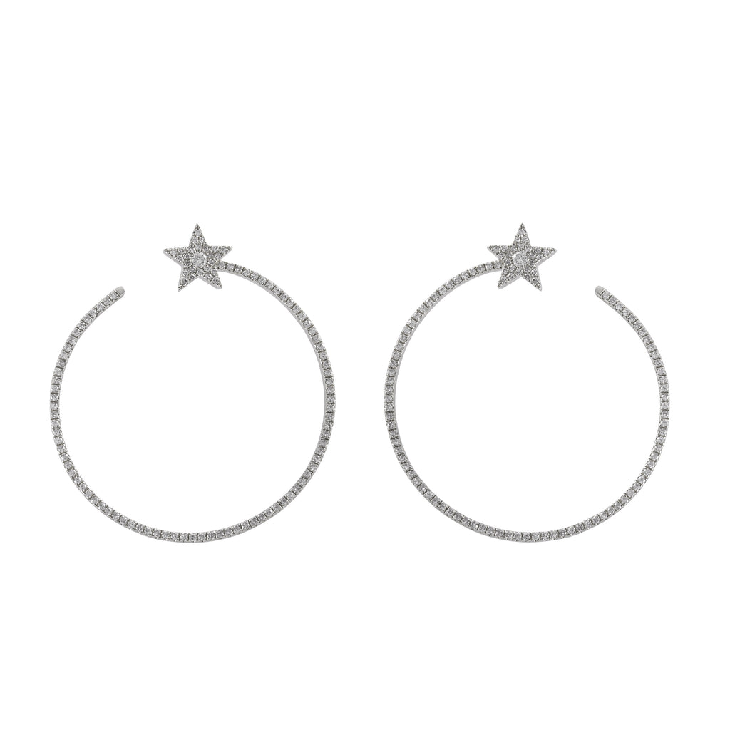14k gold diamond star hoops with post