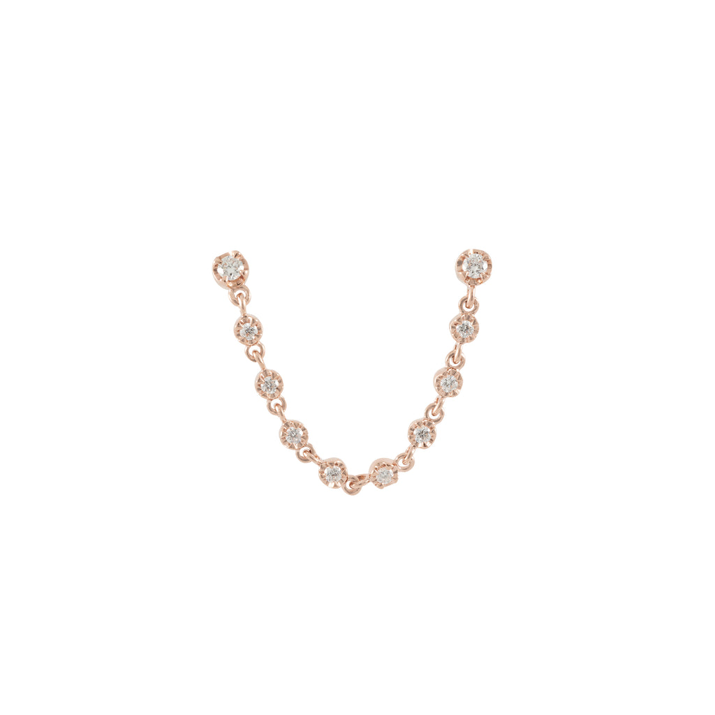 14k gold diamond bezel chain stud - single earring