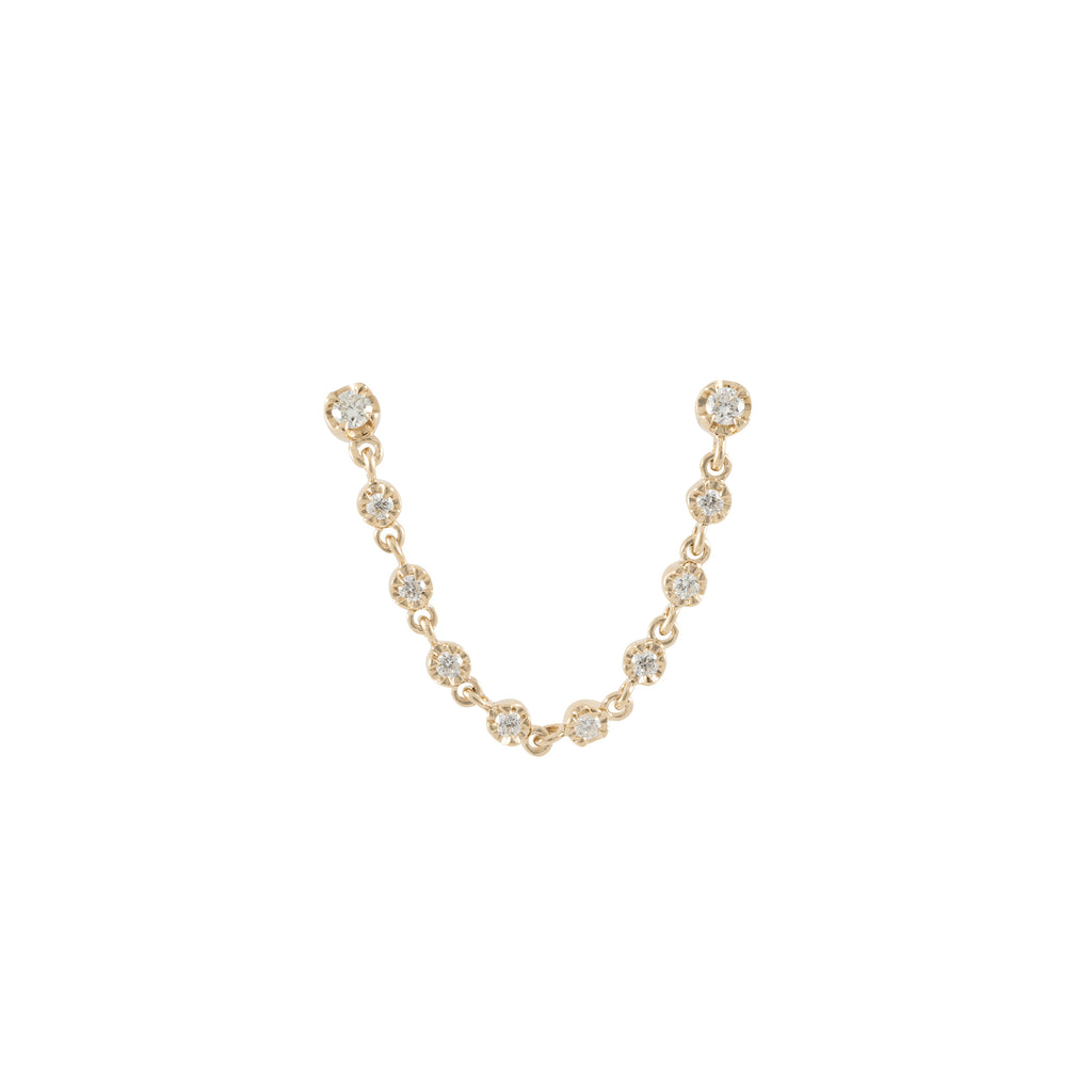 14k gold diamond bezel chain stud - single earring