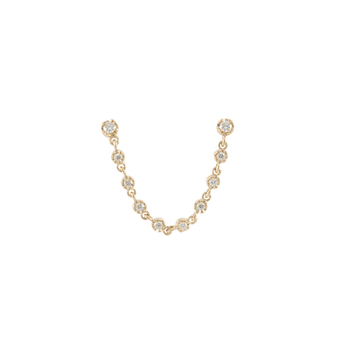 14k gold diamond bezel chain stud - single earring