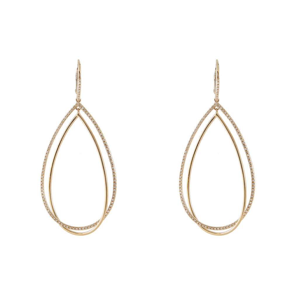 14k gold double teardrop diamond earrings