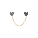 14k gold black diamond double heart with chain studs