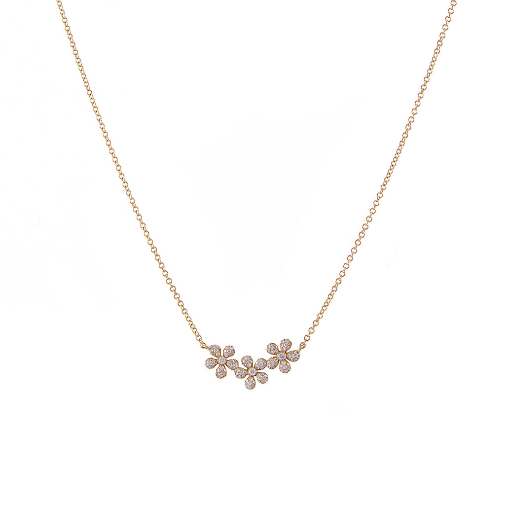 14k gold diamond triple daisy necklace
