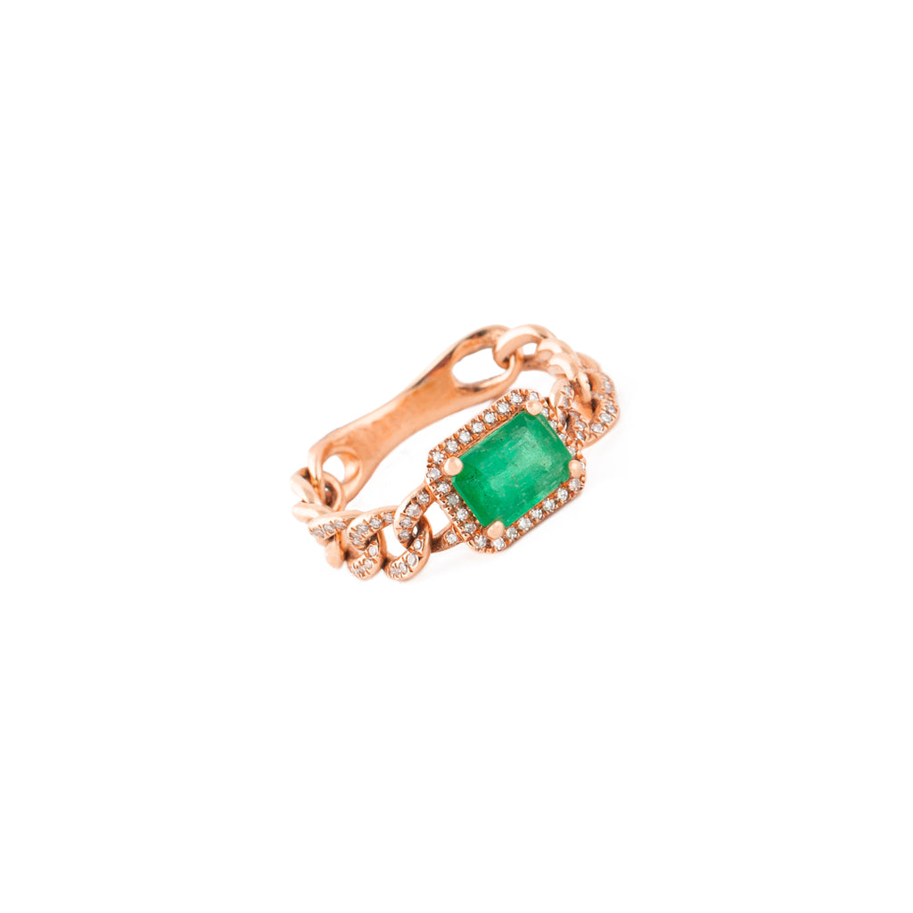 14k gold diamond emerald chain ring