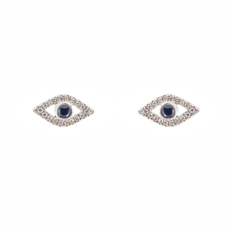14k gold diamond sapphire single evil eye earring