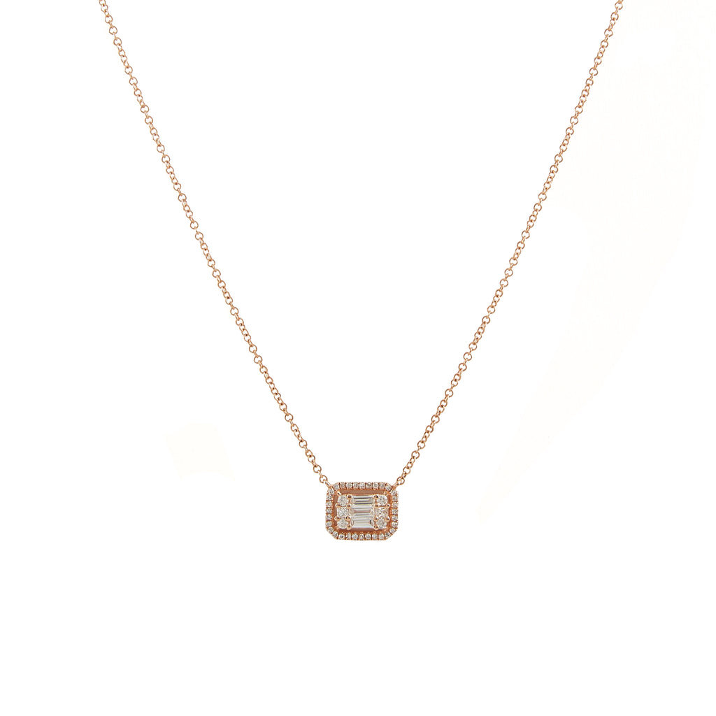 14k gold fancy diamond baguette necklace