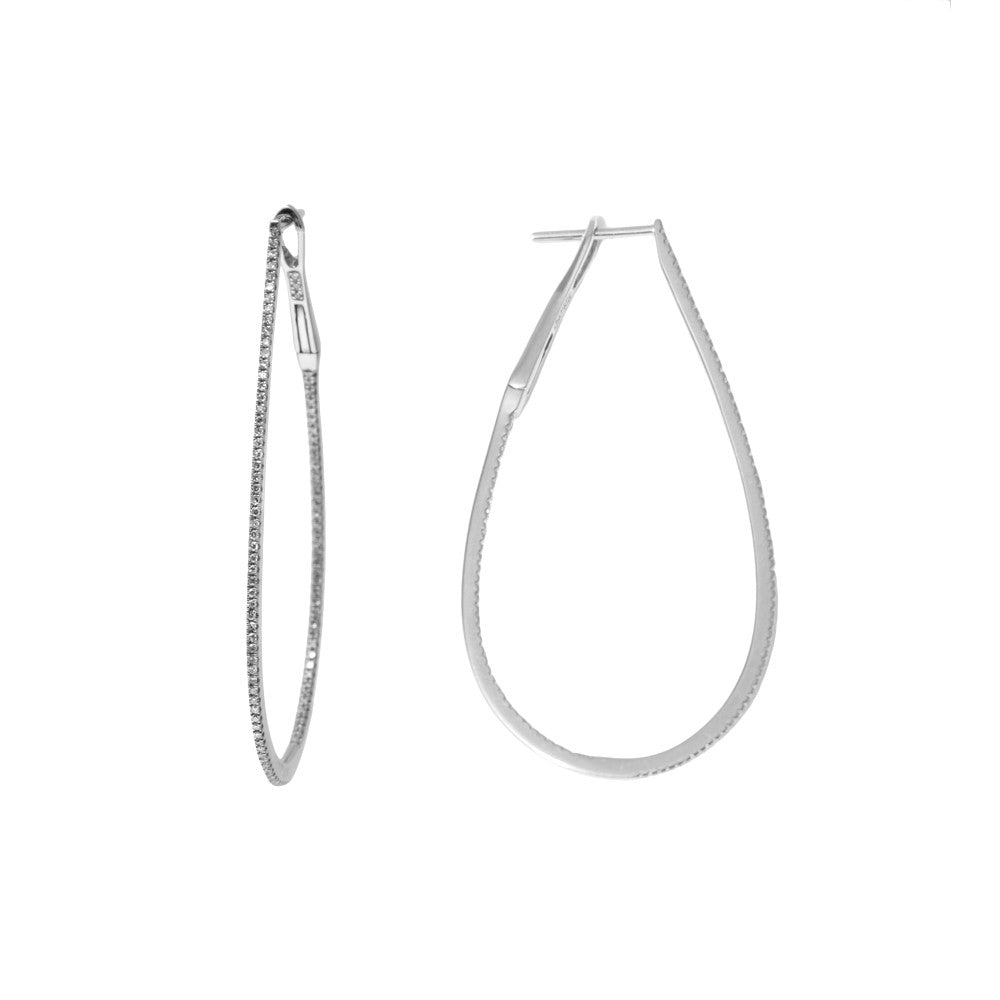 14k White Gold 2'' Diamond Horseshoe Hoops