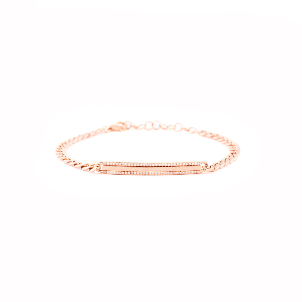 14k gold diamond ID bar chain link bracelet