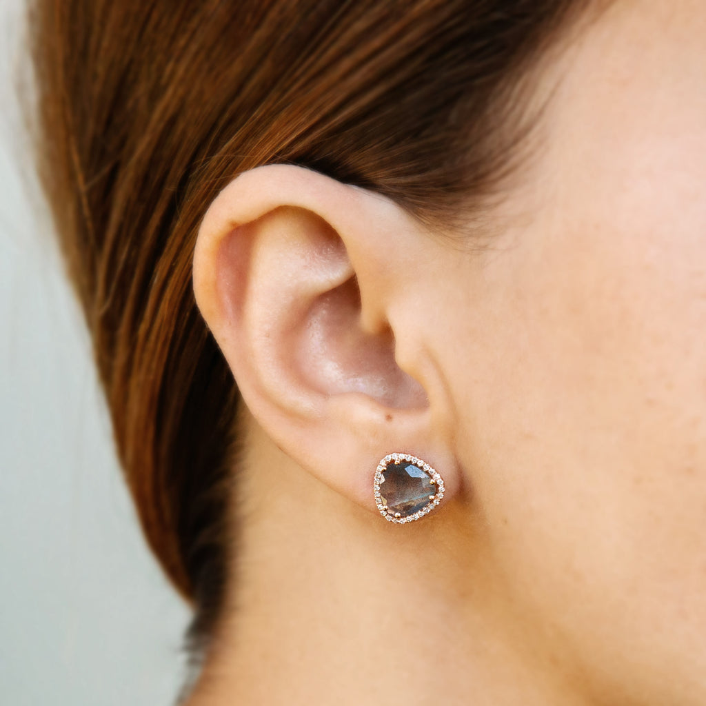 14k gold diamond labradorite soft triangle posts