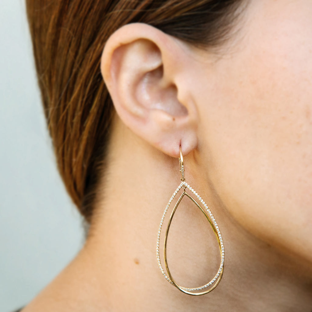 14k gold double teardrop diamond earrings