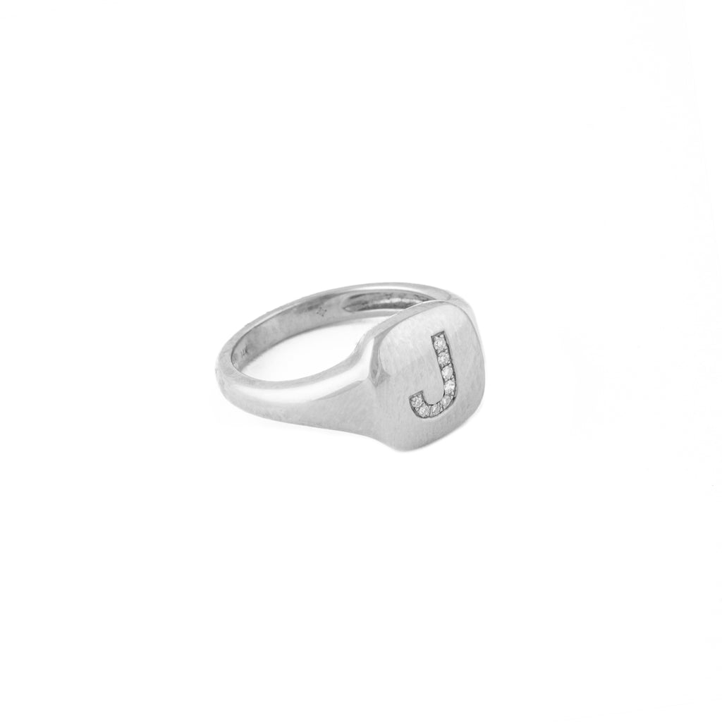 14k gold diamond initial signet ring