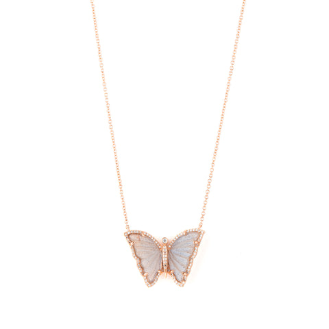 14k gold diamond and labradorite butterfly necklace