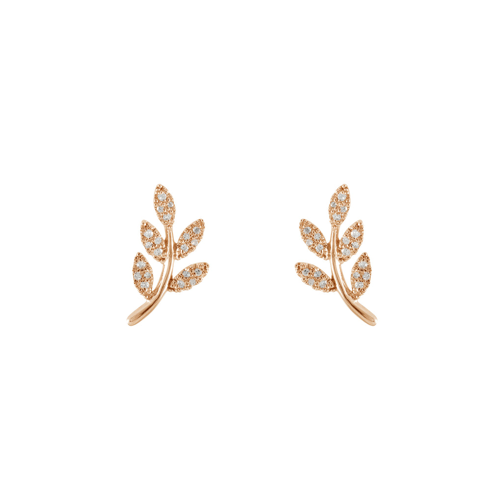 14k gold diamond leaf studs