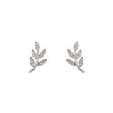 14k white gold diamond leaf studs