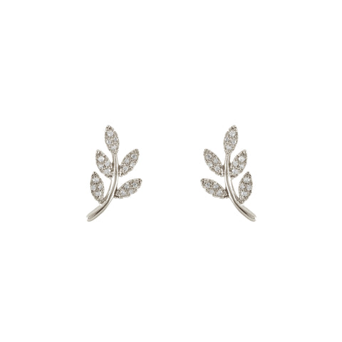 14k white gold diamond leaf studs