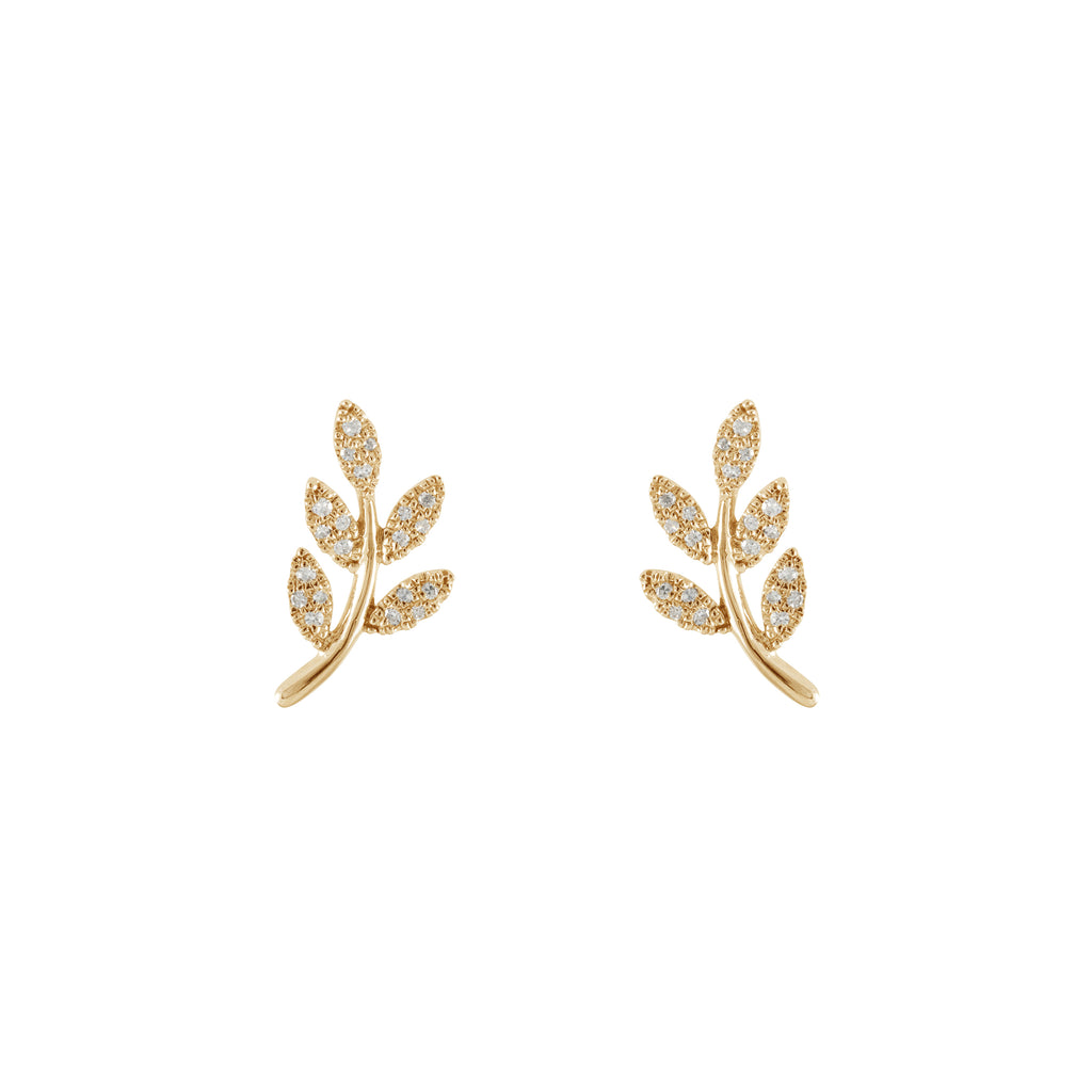 14k gold diamond leaf studs