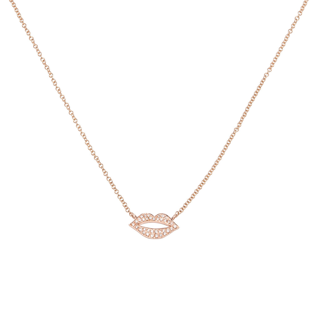 14k Gold Diamond Lips Necklace