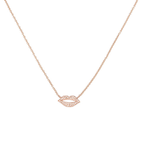 14k Gold Diamond Lips Necklace