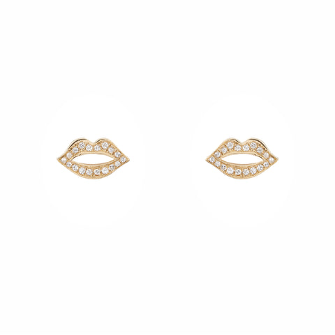 14k gold diamond lips single post