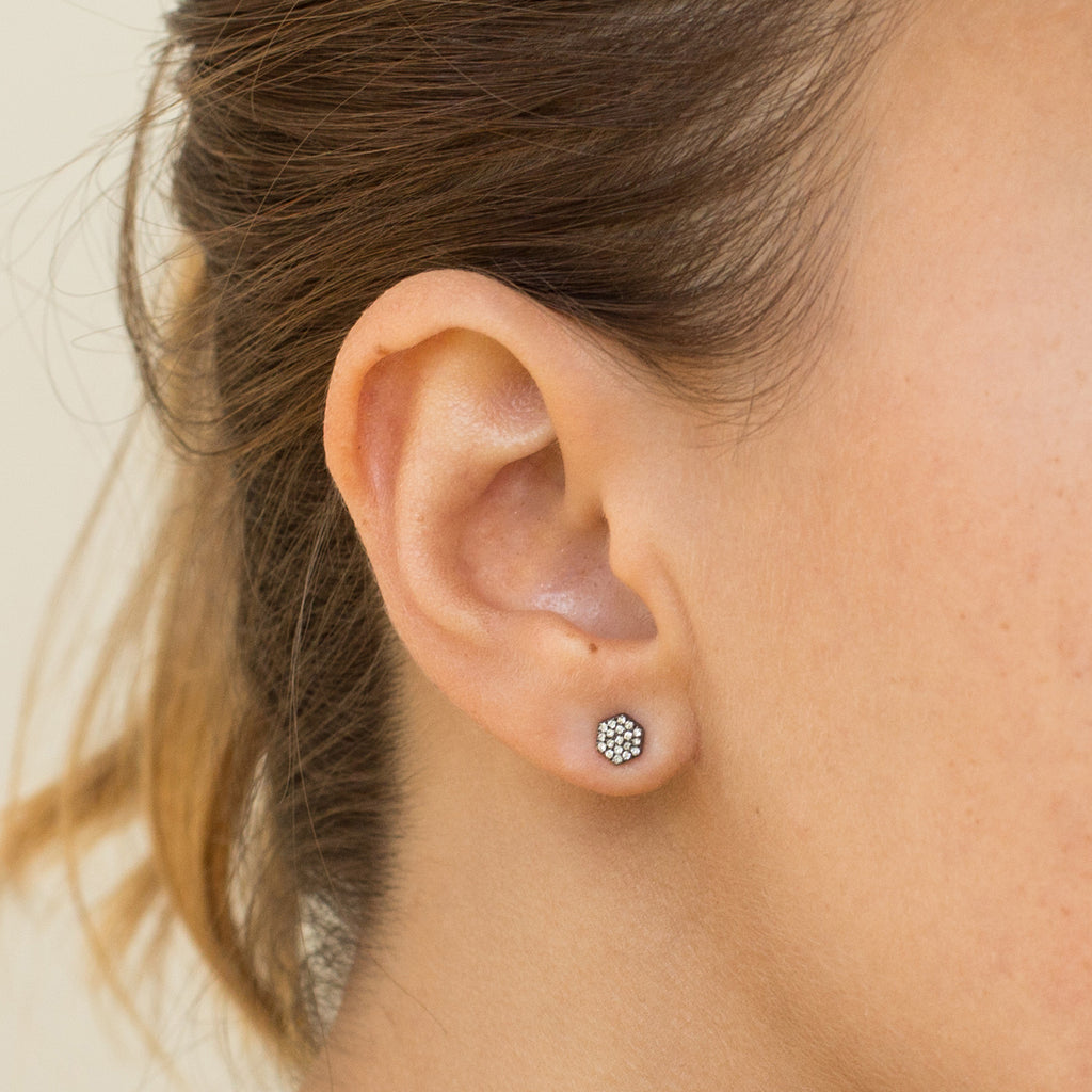 14k gold diamond small hexagon posts
