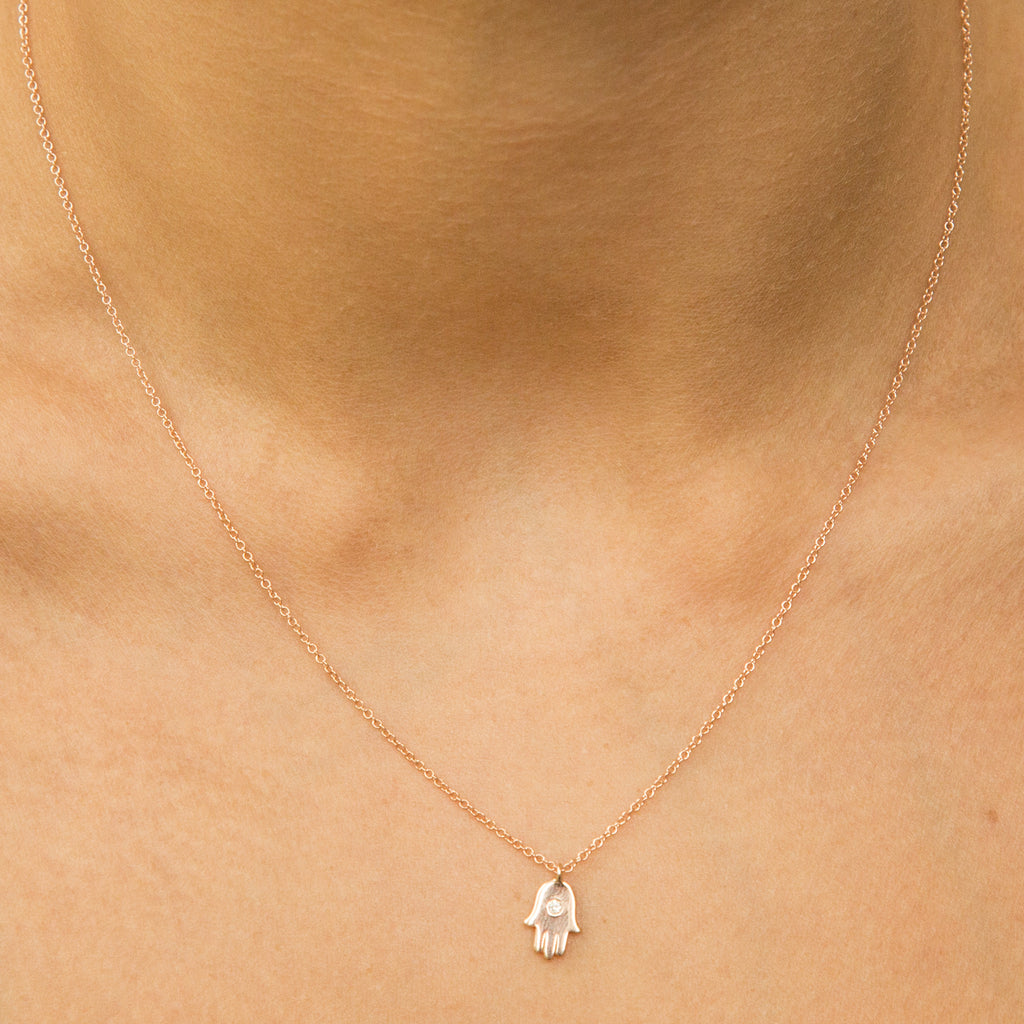 14k gold diamond hamsa necklace