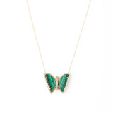 14k gold diamond and malachite butterfly necklace