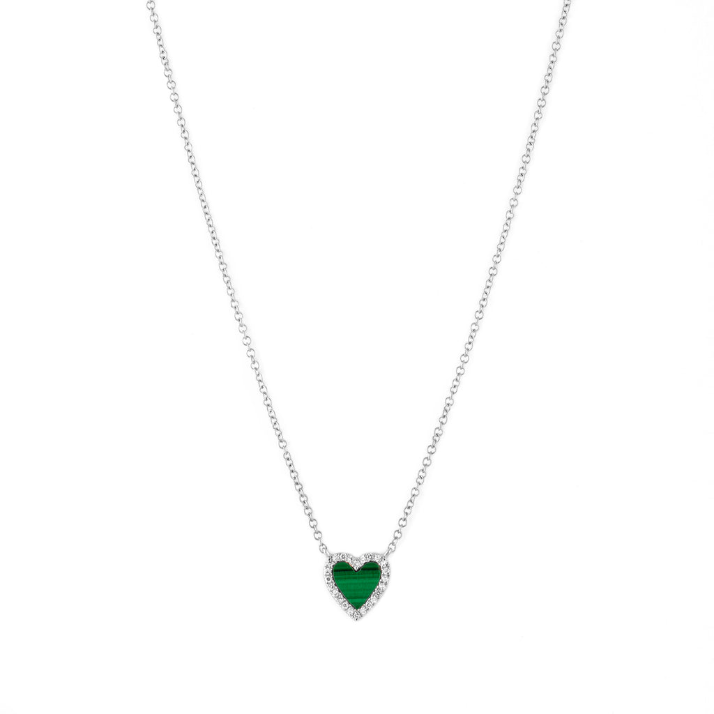 14k gold diamond malachite heart necklace