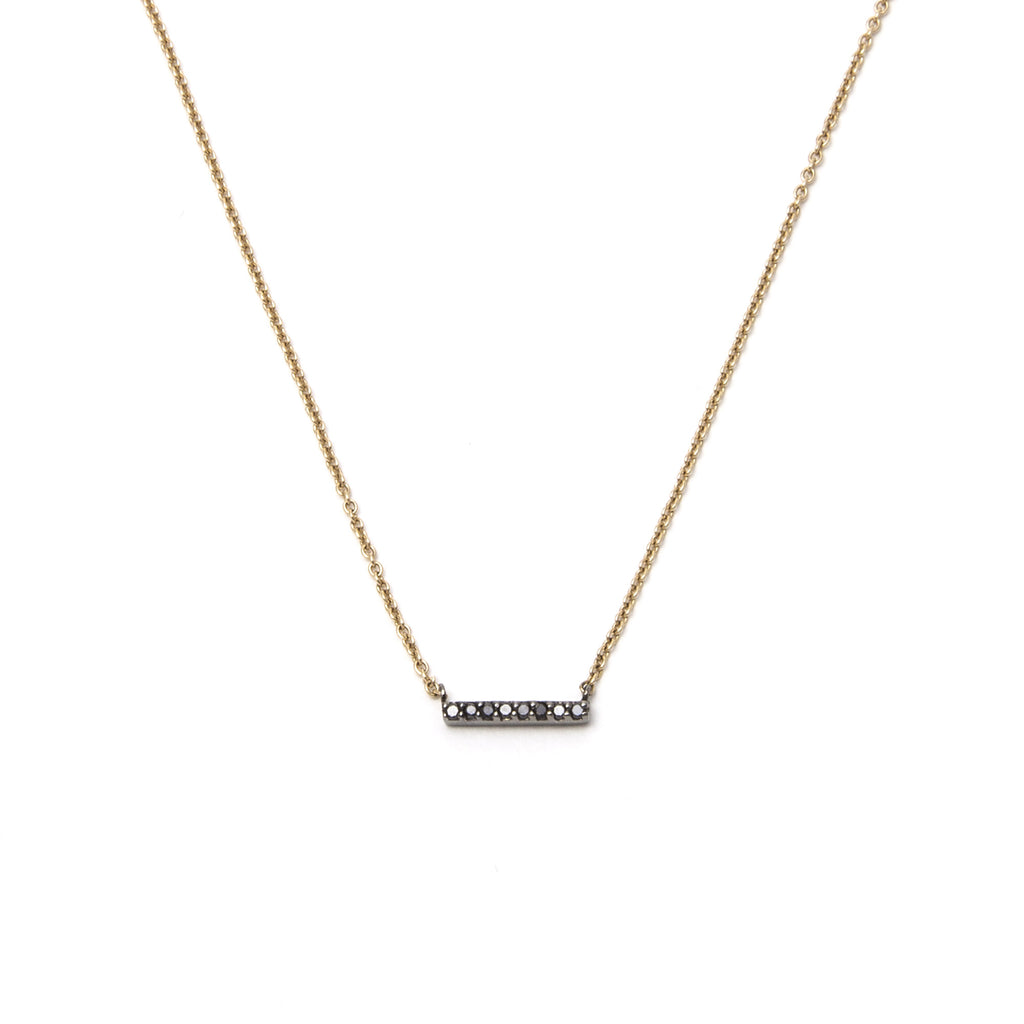 14k gold black diamond small bar necklace