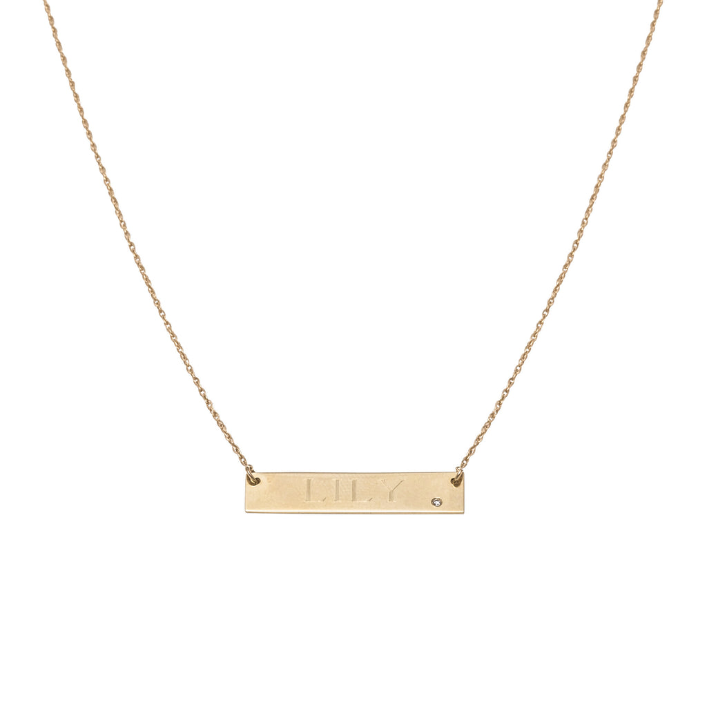 14k gold nameplate necklace with diamond accent