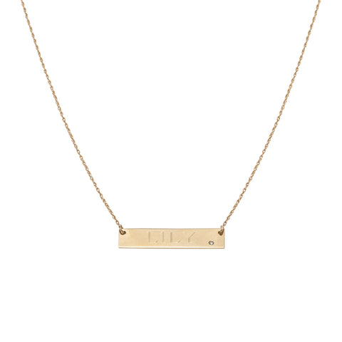 14k gold nameplate necklace with diamond accent