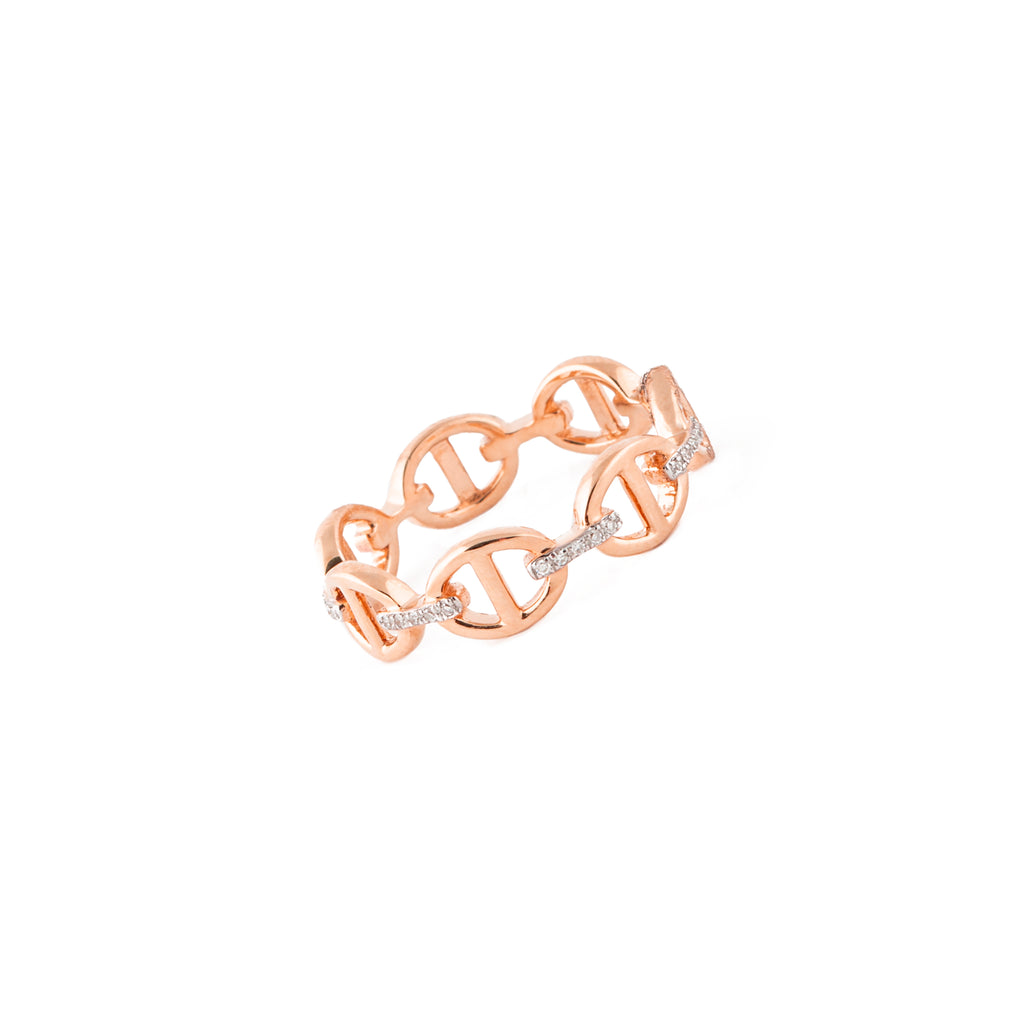 14k gold diamond link chain link ring