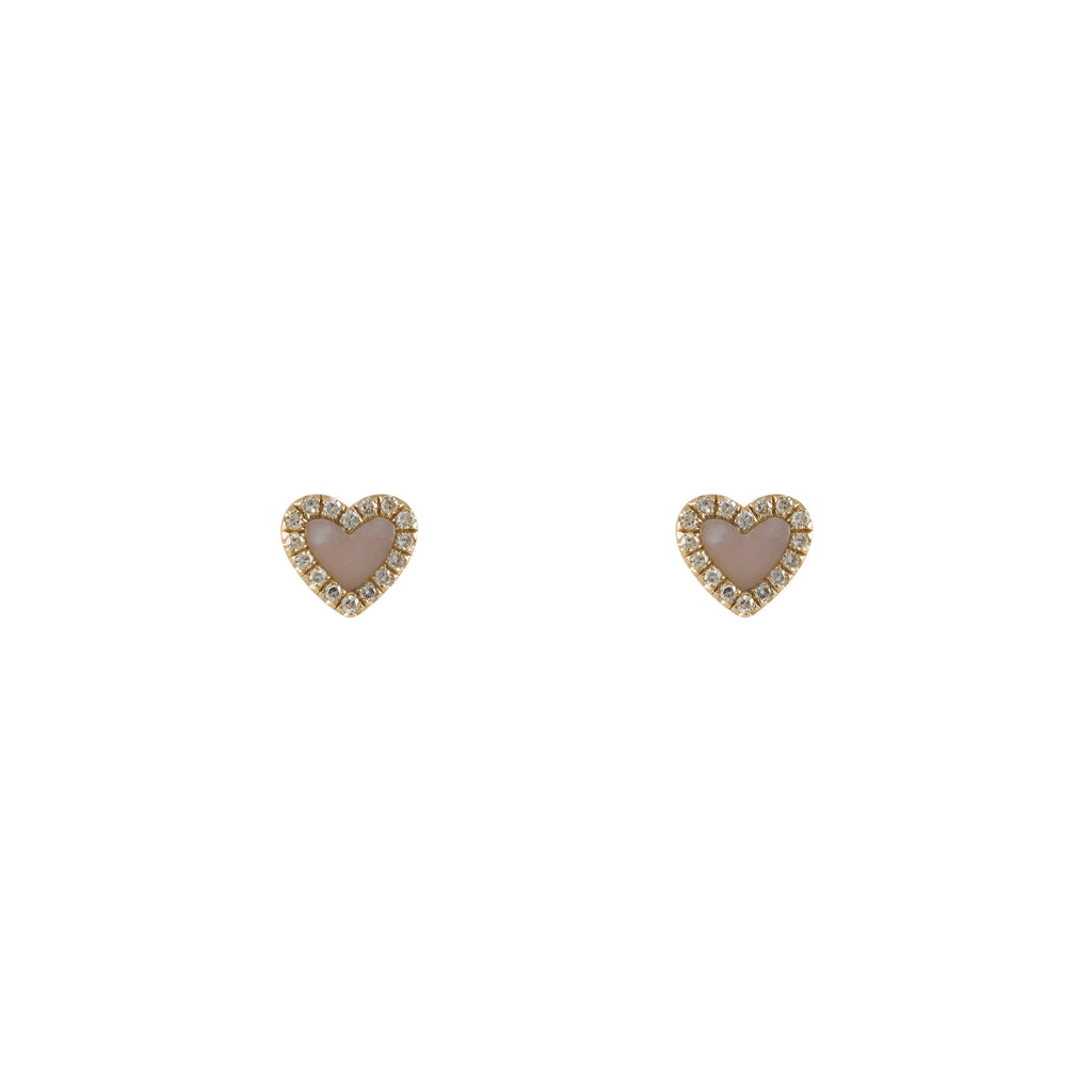 14k gold diamond opal heart studs
