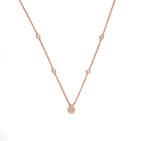 14k rose gold diamond pear and bezel necklace